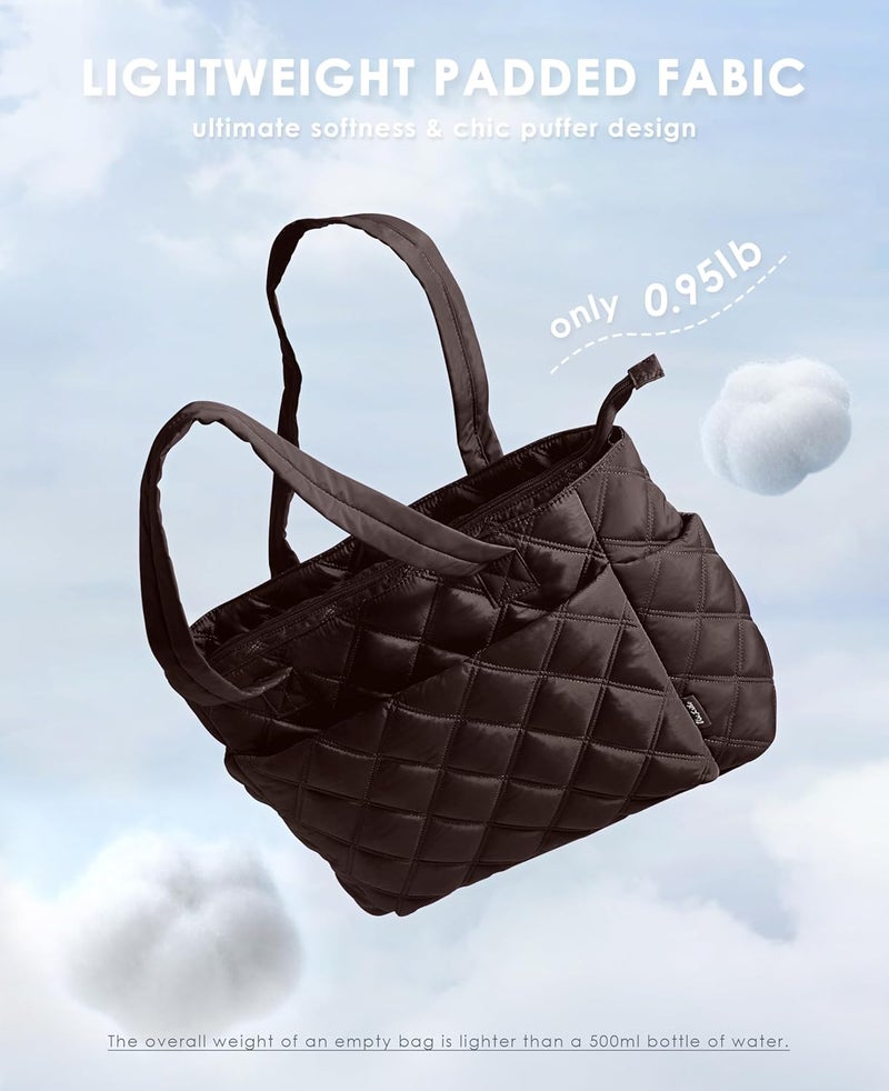 Uselike Tote Bag for Women, Lightweight Puffer Tote Work Bags with Compartments for Travel, Quilted Shoulder Bag with Zipper - Image 5
